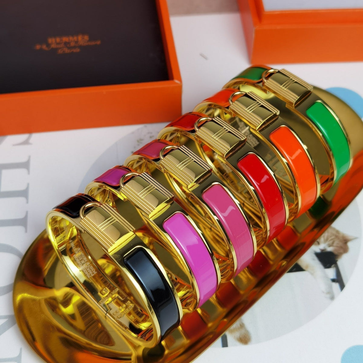 Hermes Clic Cadenas Black 18K Gold Bracelet