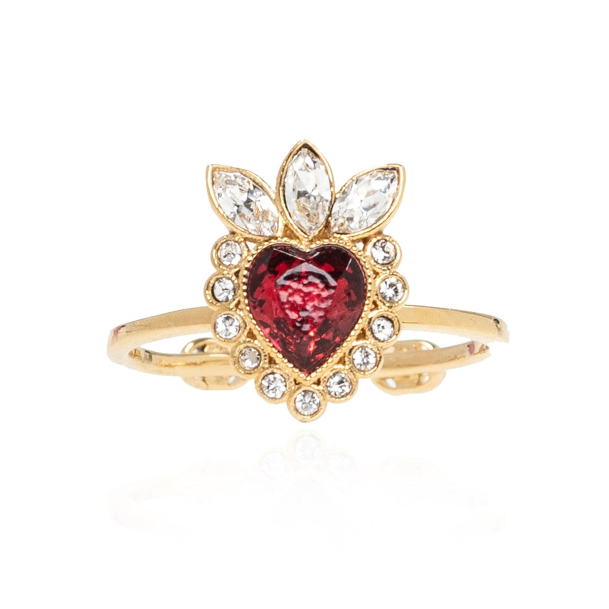 Gucci Double Crystal Heart 18K Gold Ring
