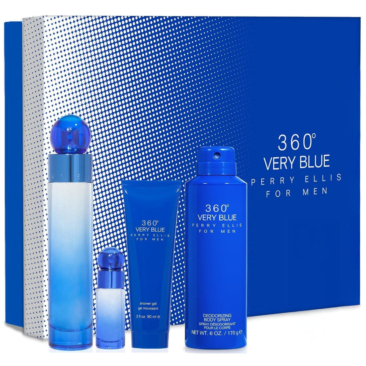 Perry Ellis 360 Very Blue 4-Piece Set 3.4oz Men EDT Spray