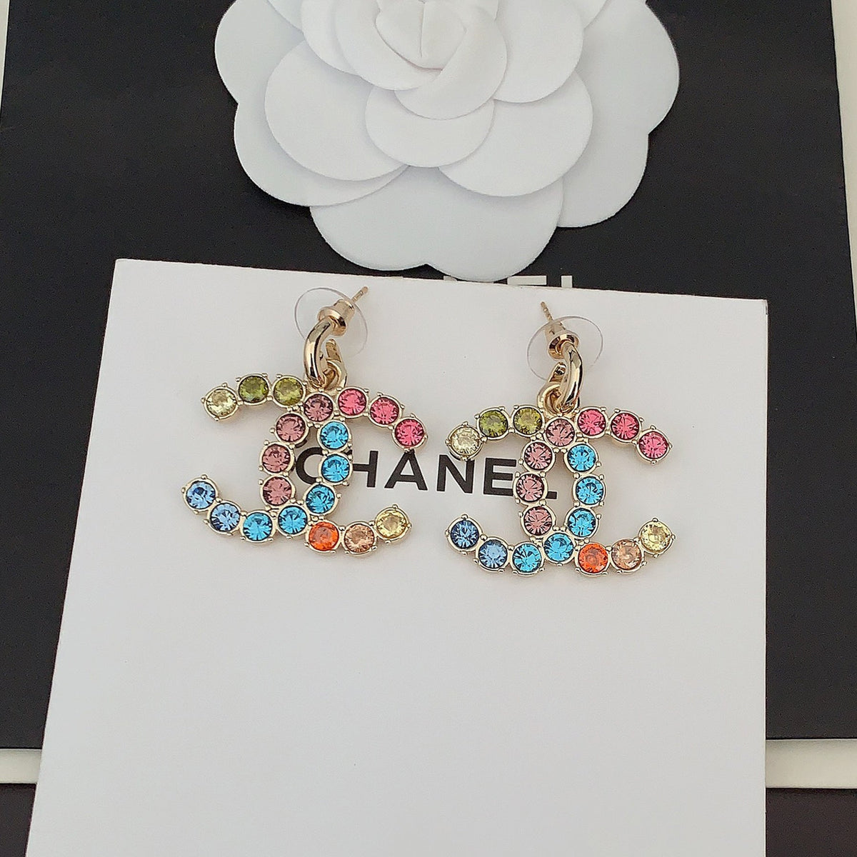 Chanel Color Crystals 18K Gold Earrings