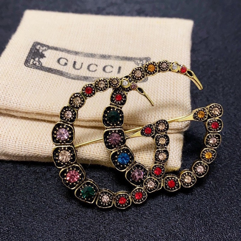 Gucci Double Color Crystal 18K Gold Brooch